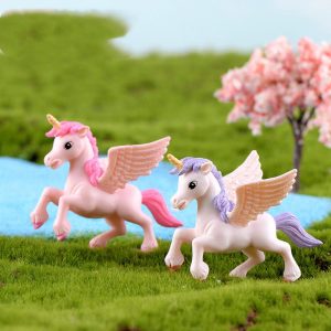Miniture Fairy Garden Accessories Supplies Cartoon Unicorn Model Kids Toys Pot Bonsai Miniature Garden Terrariums Fairy Garden Pegasus Figurine Animals Kits Items Car Interior Decoration Table Ornaments